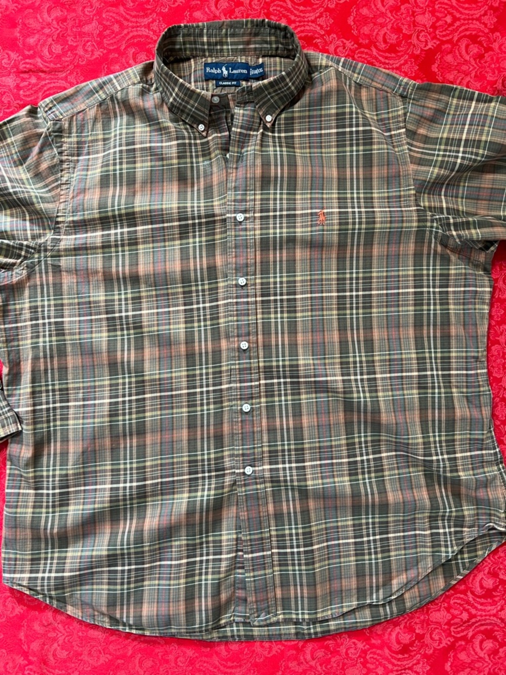 Ralph Lauren Men’s Plaid Button Down Shirt Olive Brown 18 XXL Classic Fit